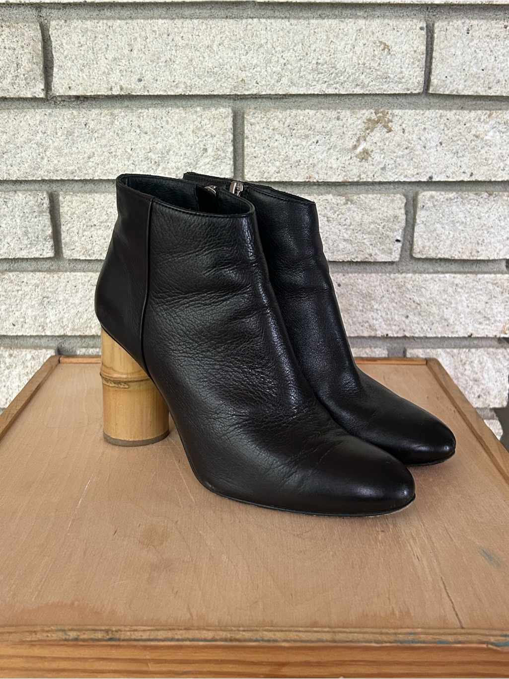 Shaina Mote âIkebanaâ Black Leather Bamboo Heel Boots Eu 36